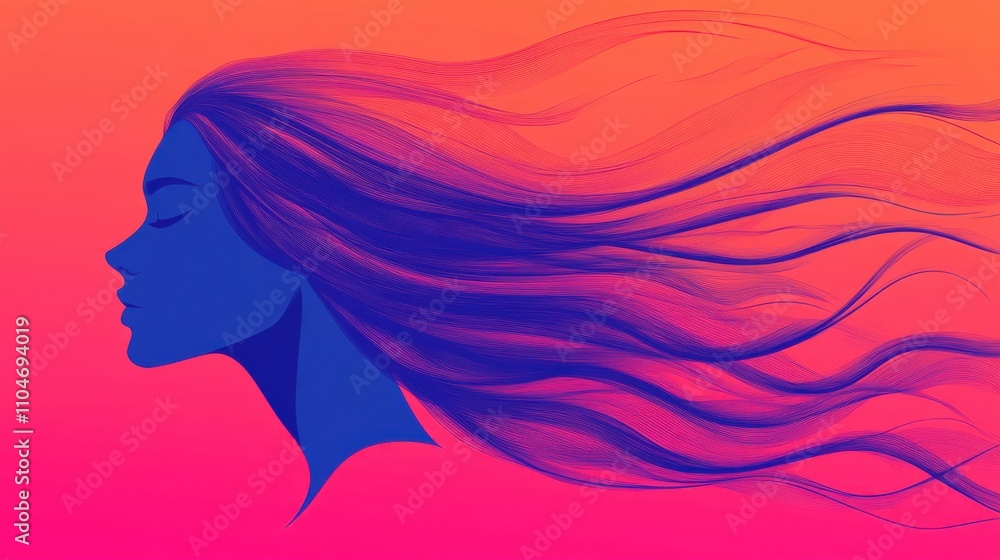 Elegant Princess with Flowing Hair in Gradient Style Elegant Princess with Flowing Hair in Gradient Style