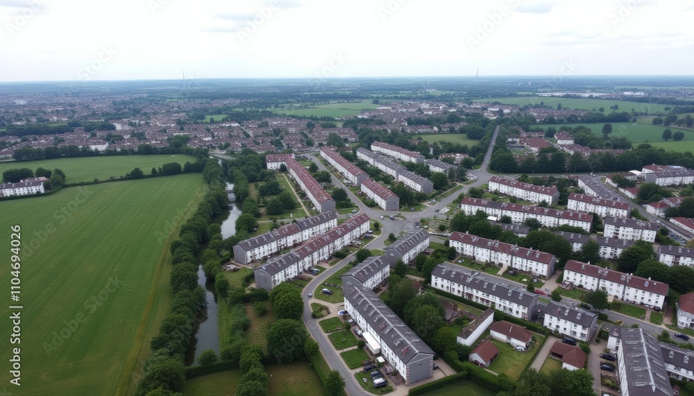Fototapeta premium Large white buildings in green field