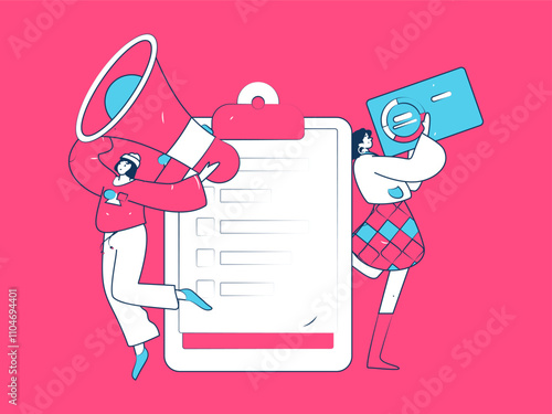 Invite friends to conduct questionnaire flat vector concept operation hand drawn illustration
