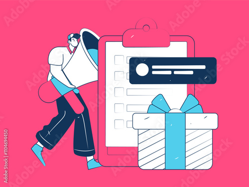 Invite friends to conduct questionnaire flat vector concept operation hand drawn illustration
