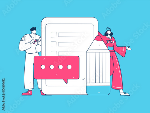 Invite friends to conduct questionnaire flat vector concept operation hand drawn illustration
