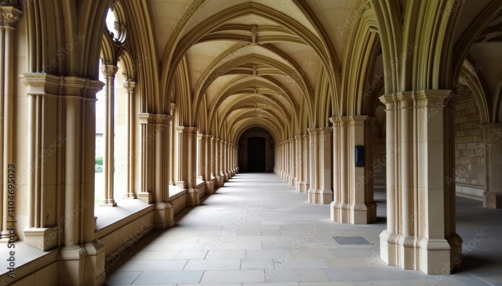 Hall of pillars in cathedral with Gothic architecture Hall of pillars in cathedral with Gothic architecture