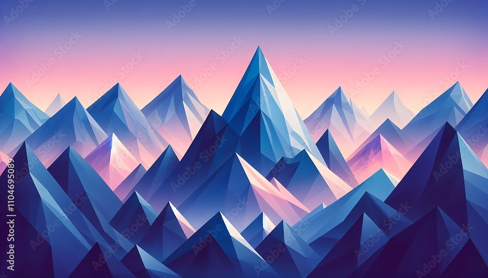 Abstract Polygonal Mountain Range Sunset Landscape Abstract Polygonal Mountain Range Sunset Landscape