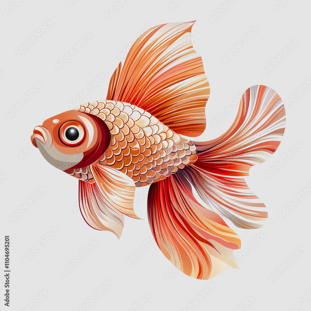 Fototapeta premium Colorful Goldfish with Flowing Fins and Detailed Scales, Showcasing Aquatic Beauty and Vibrant Marine Life in an Artistic Style