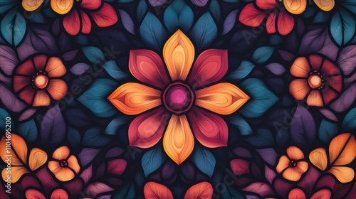 Vibrant Stained Glass Artwork with Floral Motifs