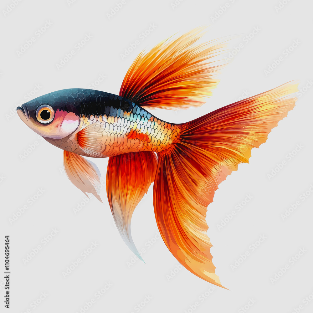 Fototapeta premium Colorful Tropical Fish with Vibrant Orange and Yellow Fins Swimming Gracefully Underwater, Representing Beauty and Diversity of Marine Life in a Captivating Illustration