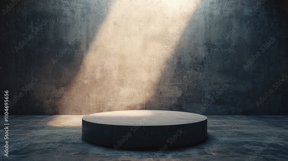 Concrete Pedestal with Light Beam on Rough Wall Concrete Pedestal with Light Beam on Rough Wall