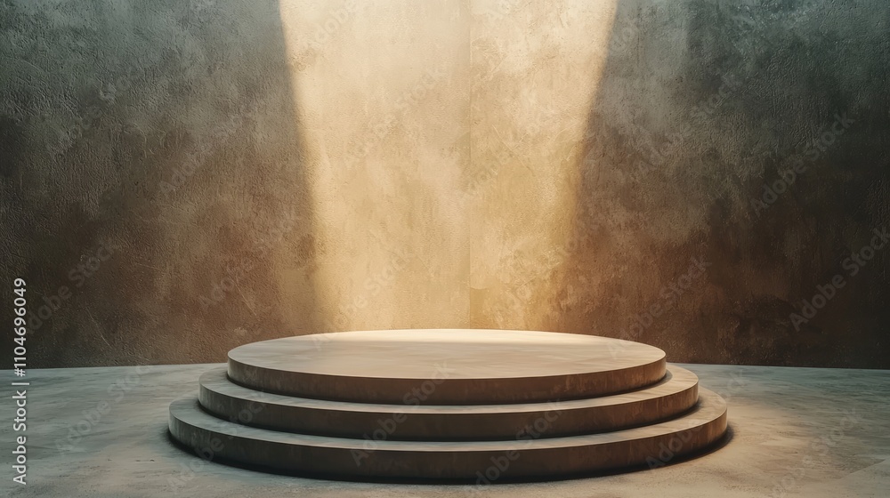 Concrete Platform with Three Circular Steps in a Sunlit Room Concrete Platform with Three Circular Steps in a Sunlit Room