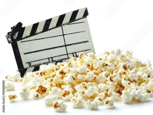 popcorn and a clapperboard, perfect for movie night and film production themes photo