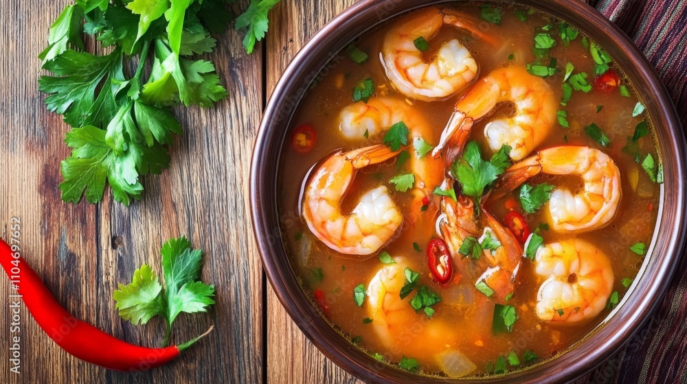 Flavorful Shrimp Soup with Fresh Herbs and Red Chili Peppers Flavorful Shrimp Soup with Fresh Herbs and Red Chili Peppers