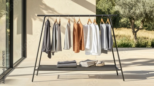 Wallpaper Mural Modern Minimalist Clothing Rack with Assorted Apparel Displayed Torontodigital.ca