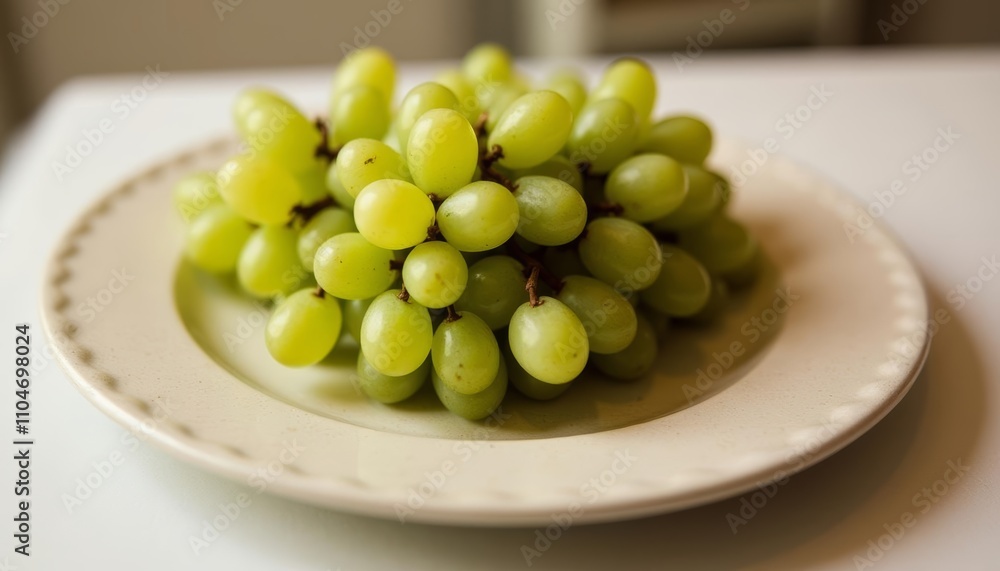 Fresh and vibrant green grapes on a plate Fresh and vibrant green grapes on a plate
