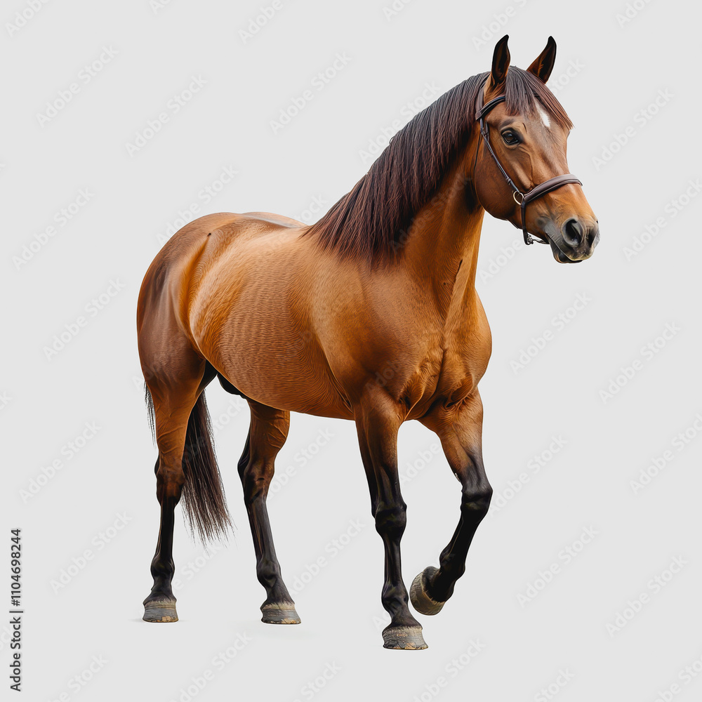 Obraz premium Majestic Brown Horse Standing Proudly on a Plain Background, Showcasing Strong Physique and Graceful Posture Perfect for Equine Photography and Stock Imagery
