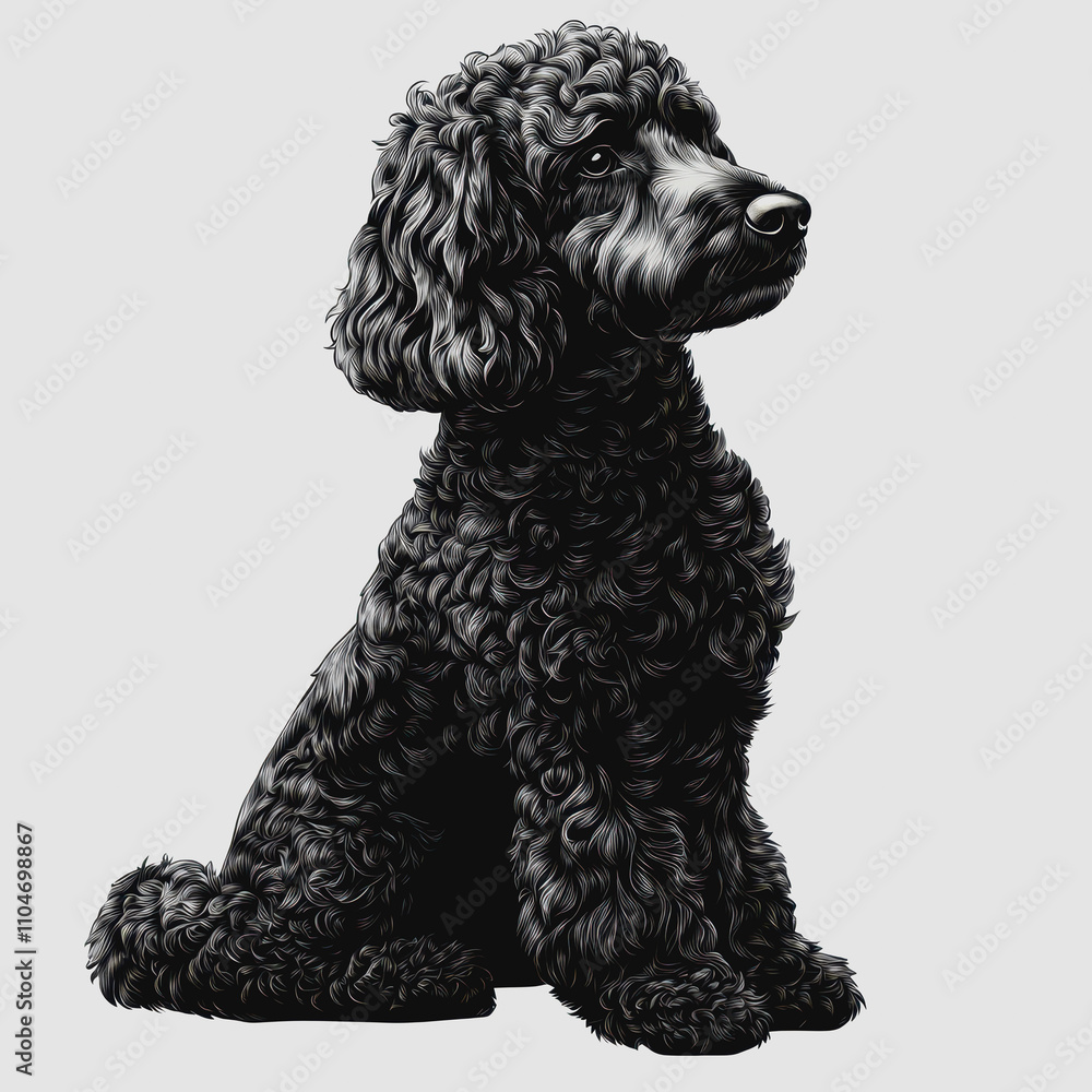 Adorable black curly-haired dog sitting gracefully, showcasing its fluffy coat and charming demeanor against a neutral background perfect for pet lovers and animal enthusiasts. Adorable black curly-haired dog sitting gracefully, showcasing its fluffy coat and charming demeanor against a neutral background perfect for pet lovers and animal enthusiasts.