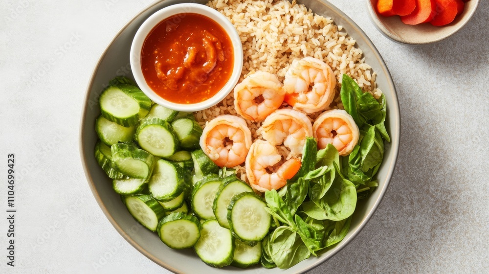 Healthy Shrimp Bowl with Vegetables and Rice Sauce Healthy Shrimp Bowl with Vegetables and Rice Sauce