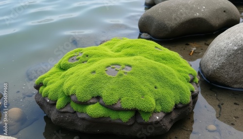  Natures artistry  A rock adorned with vibrant green moss photo