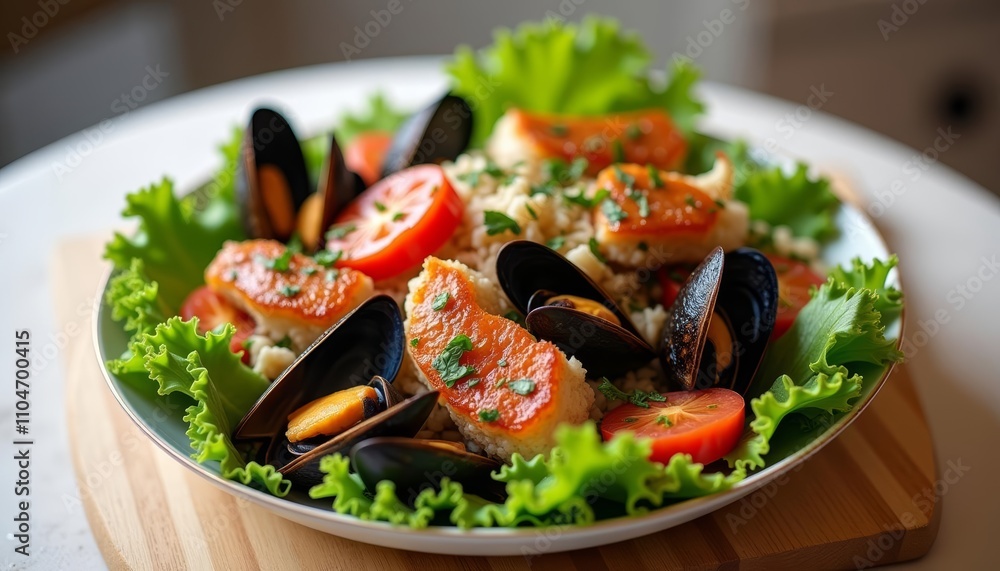Delicious seafood salad ready to be savored Delicious seafood salad ready to be savored