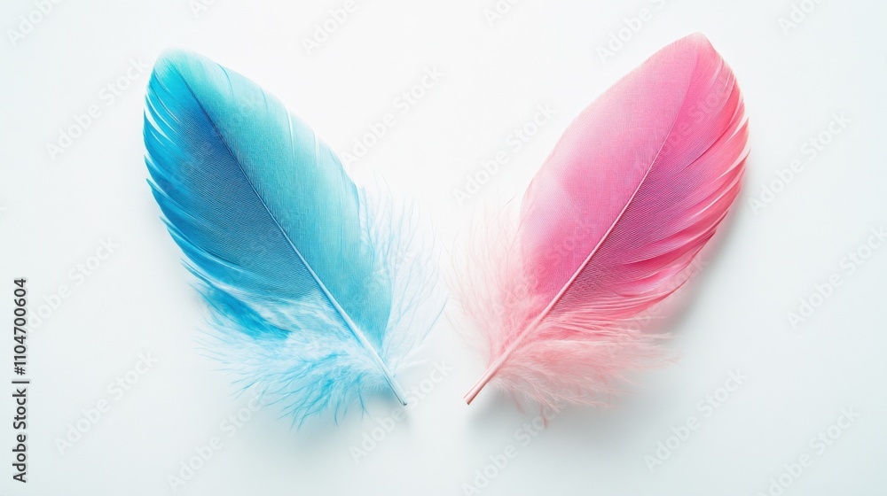 Naklejka premium colorful feathers in blue and pink on a white background