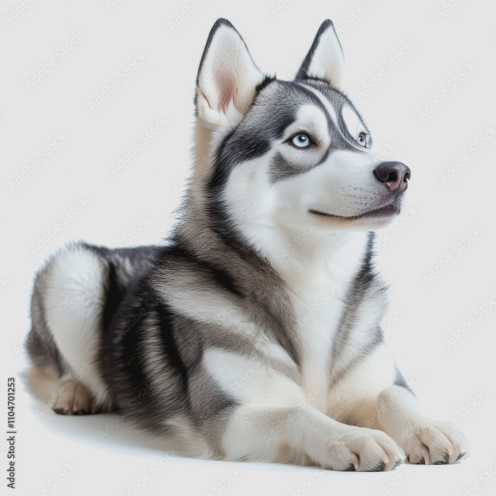 Stunning Siberian Husky Lying Calmly with Blue Eyes, Showcasing Beautiful Gray and White Fur, Ideal for Pet Lovers and Animal Enthusiasts in Various Settings Stunning Siberian Husky Lying Calmly with Blue Eyes, Showcasing Beautiful Gray and White Fur, Ideal for Pet Lovers and Animal Enthusiasts in Various Settings