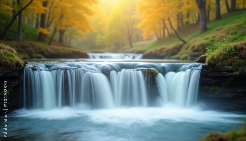 Obraz premium Enchanting Waterfall in Autumn Forest