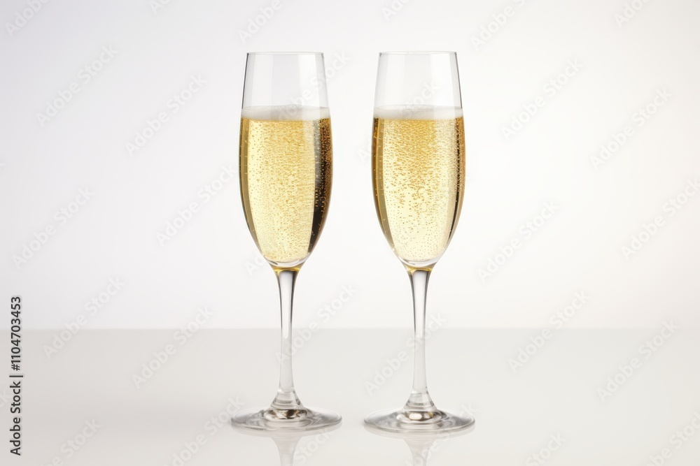 two champagne flutes with sparkling beverage for celebration two champagne flutes with sparkling beverage for celebration