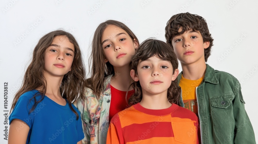 group of children posing together in casual clothing group of children posing together in casual clothing