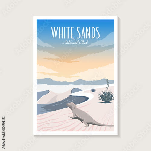 White Sands National Park poster illustration, Lizard desert scenery poster design