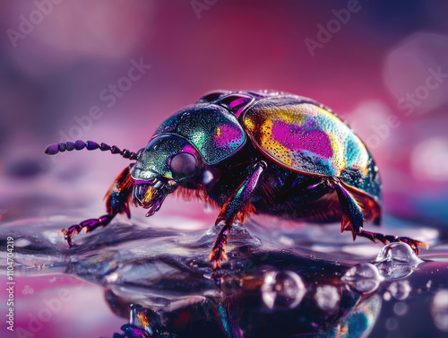 Wallpaper Mural Beetle with iridescent colors reflected in water. Torontodigital.ca