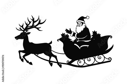 santa claus on a sleigh with reindeer black color C.eps