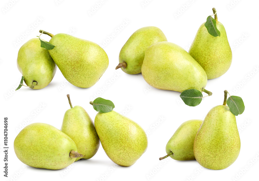 Fresh raw pears isolated on white, set Fresh raw pears isolated on white, set