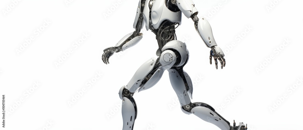 futuristic humanoid robot walking in a dynamic pose futuristic humanoid robot walking in a dynamic pose