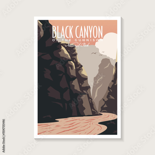 Black Canyon National Park poster illustration, river canyon scenery poster design