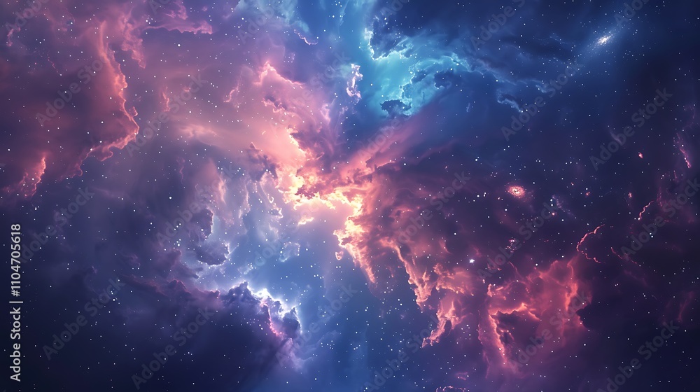 Fototapeta premium Stunning image of a vibrant nebula in space. Pink and blue hues dominate, showcasing the beauty of the cosmos.
