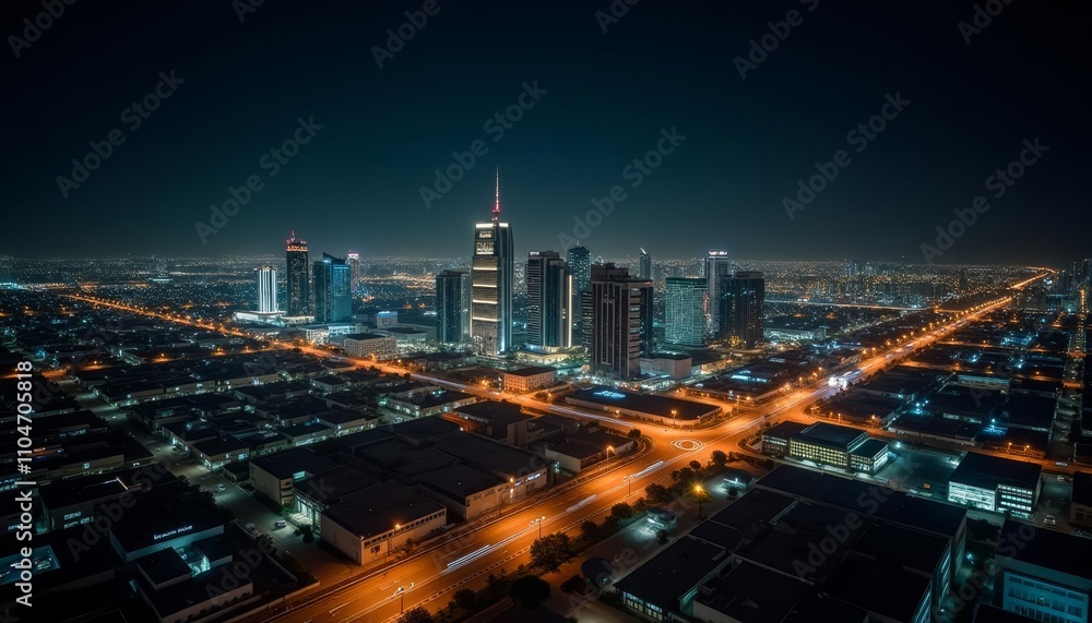 Obraz premium Bright city lights at night bustling urban landscape