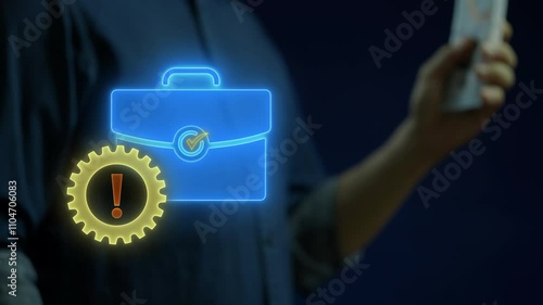 Wallpaper Mural Risk Management concept, process of assessing and controlling financial, legal, strategic and security risks to organization's capital. Briefcase and gear with warning sign on virtual screen. Torontodigital.ca