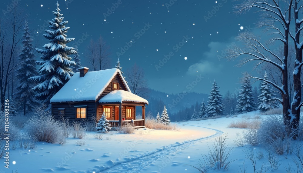 Fototapeta premium Cozy cabin in a snowy forest perfect for a winter getaway