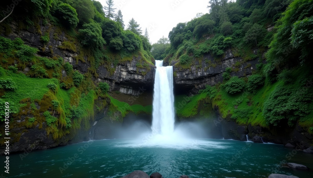 Fototapeta premium Majestic Waterfall in a Forested Gorge