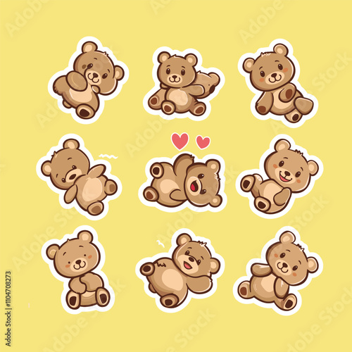 collection of cute teddy bear vector stickers
