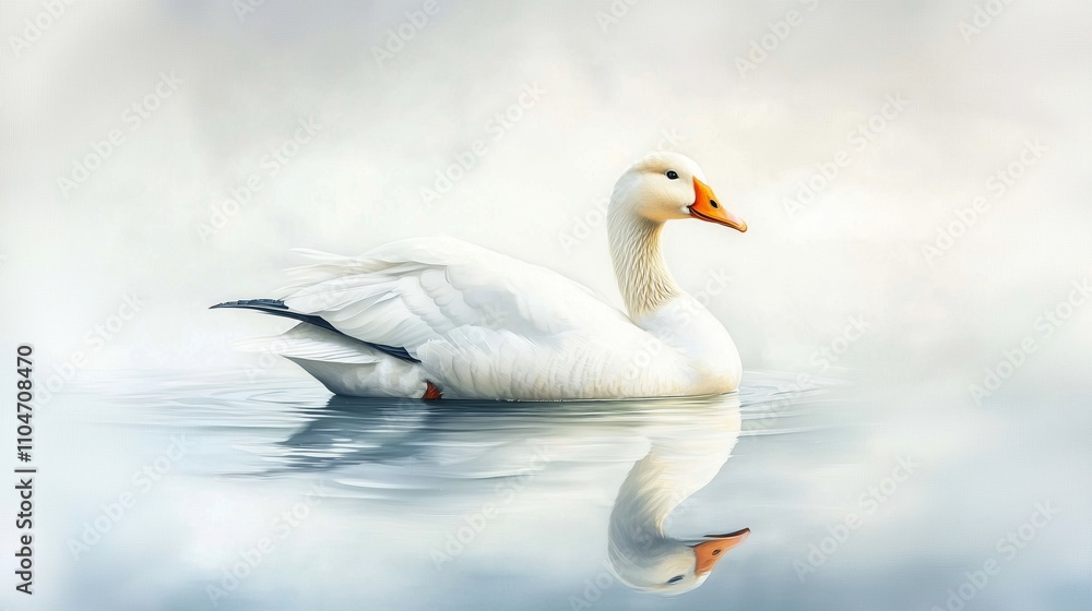 Serene Goose by Pond: Watercolor Reflection Serene Goose by Pond: Watercolor Reflection