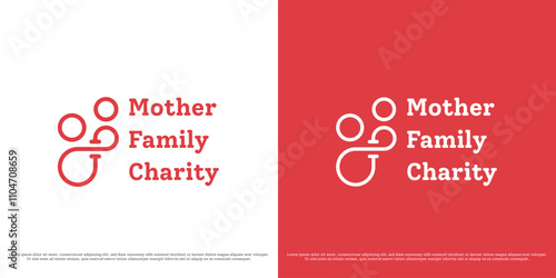 Mother and child care logo design illustration. Family silhouette mother baby kid gentle maternal charity support people healthcare embrace care. Simple minimal  abstract gentle feminine icon symbol.