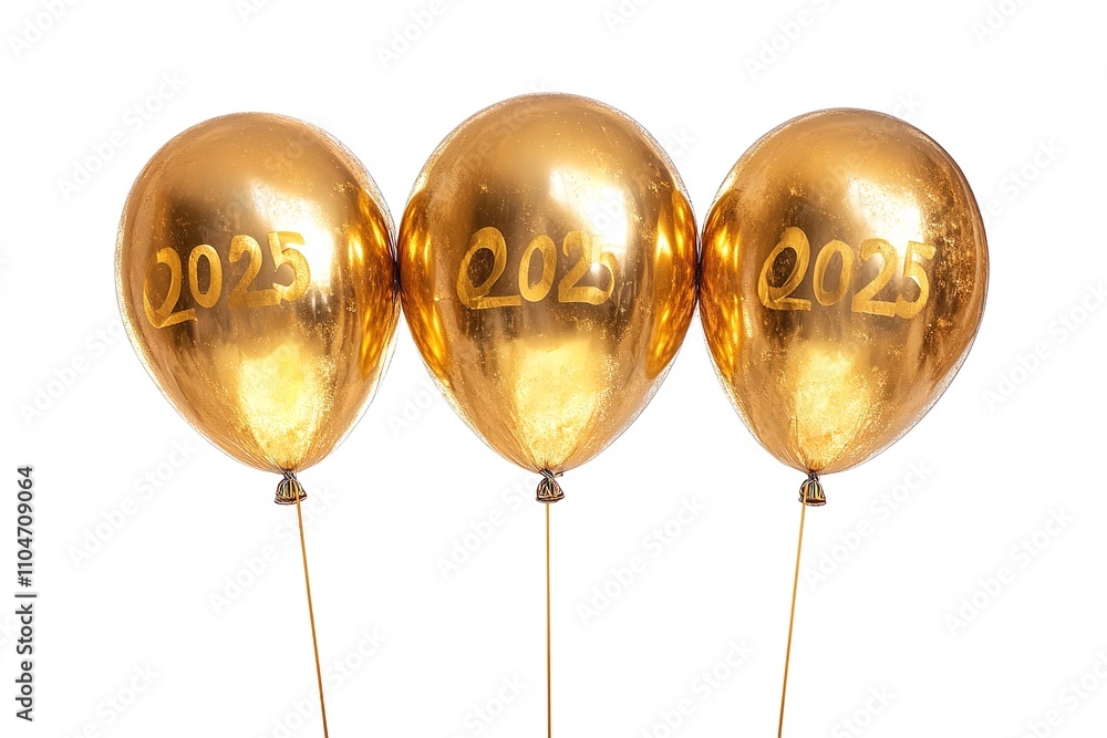 High-quality, isolated gold balloons for the 2025 New Year on a white backdrop. Generative Ai High-quality, isolated gold balloons for the 2025 New Year on a white backdrop. Generative Ai