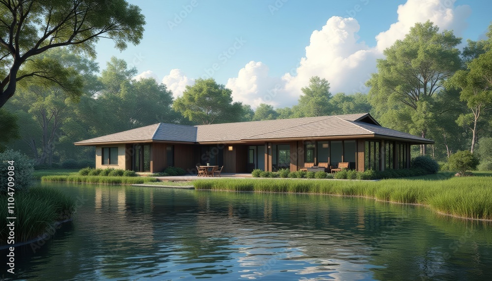 Obraz premium Elegant lakeside retreat perfect for serene escapes
