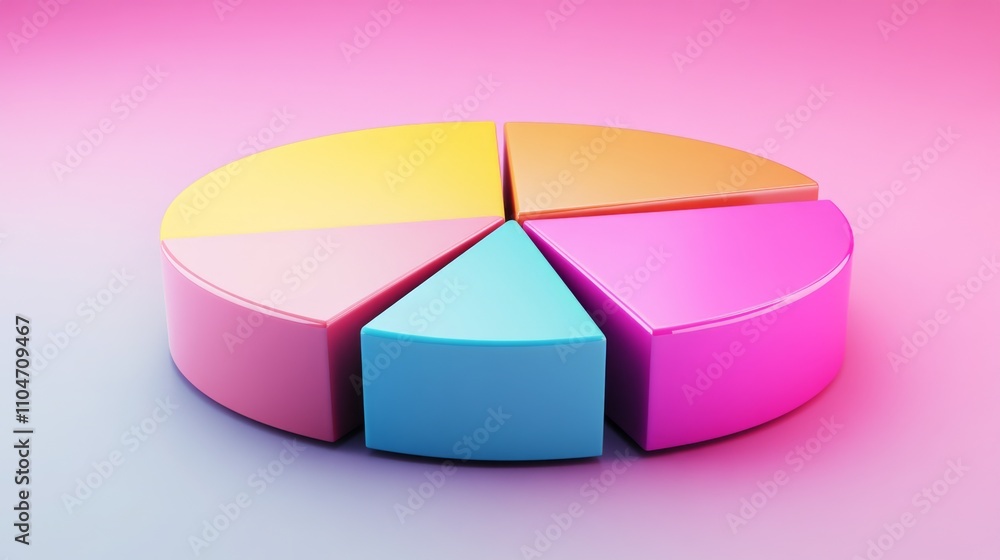 Obraz premium Colorful 3D Pie Chart with Vibrant Sections on Gradient Background