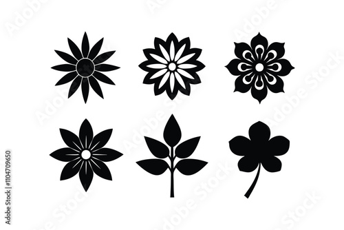 6 Vector flower silhuette vector Rose, etc.