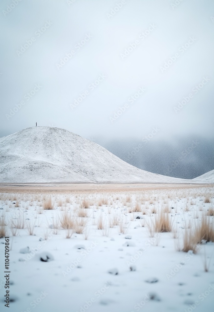 Snow-Covered Hills and Green Grass: A Winter Wonderland Landscape Captured Snow-Covered Hills and Green Grass: A Winter Wonderland Landscape Captured