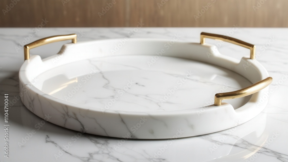 Refined marble tray featuring gray veining and sleek golden handles Refined marble tray featuring gray veining and sleek golden handles