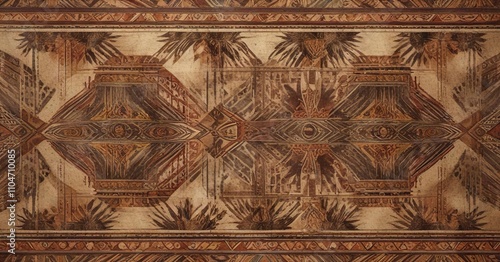 Bold African-inspired pattern with weathered grunge effect, tribal, African, design