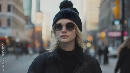 Portrait of a stylish young woman in Toronto. Generative AI 