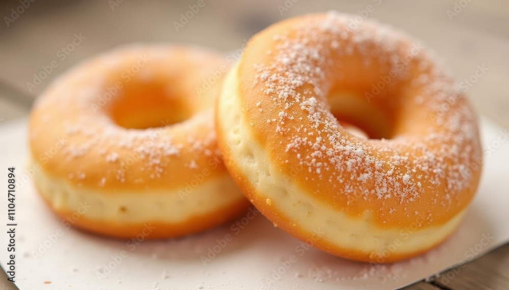 Deliciously tempting glazed donuts with a sprinkle of sugar Deliciously tempting glazed donuts with a sprinkle of sugar