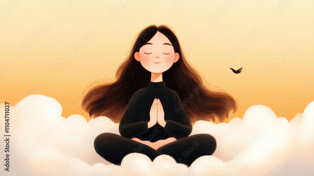 a serene illustration of a person meditating in a peaceful environment a serene illustration of a person meditating in a peaceful environment